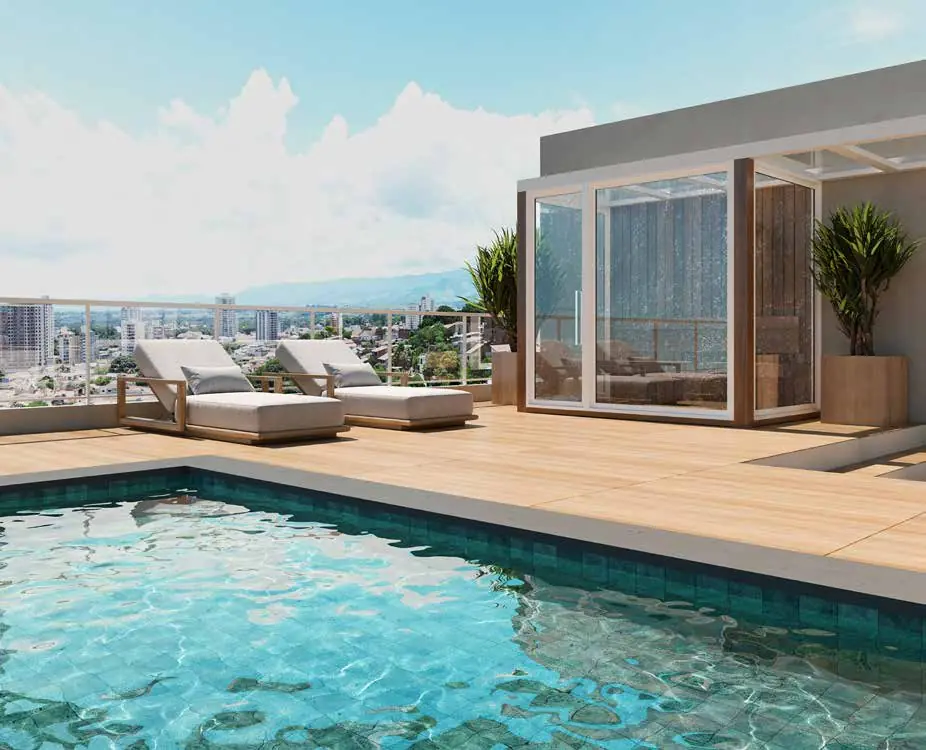 Sauna com vista para a cidade